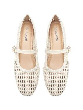 Women's Woven Straw Ballet Flats Mesh Closed Toe Slip On Casual Sandals
